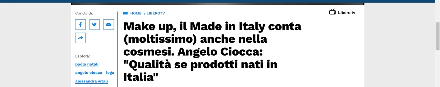 MAKE UP, IL MADE IN ITALY CONTA (MOLTISSIMO) ANCHE NELLA COSMESI. ANGELO CIOCCA: "QUALITÀ SE PRODOTTI NATI IN ITALIA” MAKE UP, IL MADE IN ITALY CONTA (MOLTISSIMO) ANCHE NELLA COSMESI. ANGELO CIOCCA: "QUALITÀ SE PRODOTTI NATI IN ITALIA”