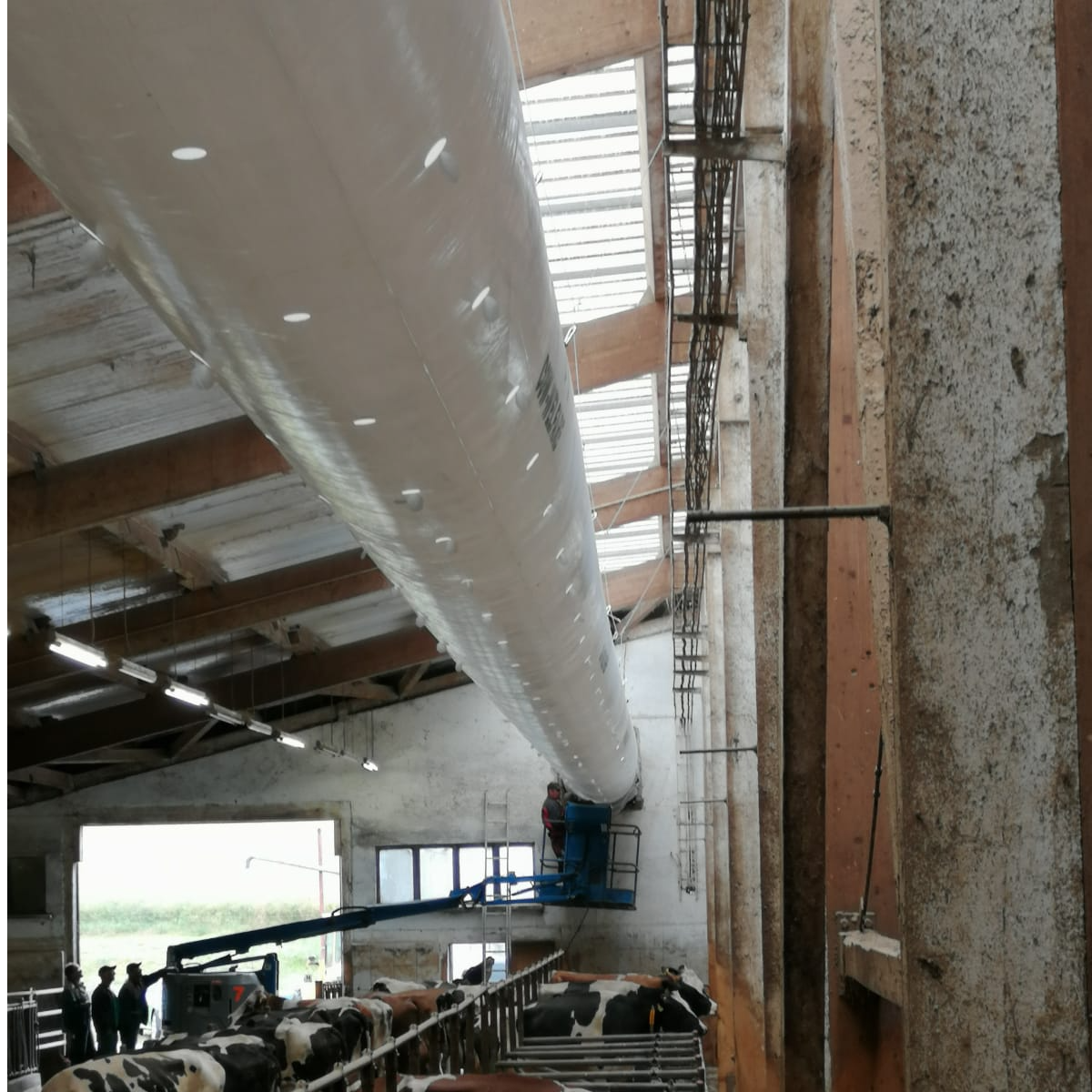 fabric ventilation duct air outlet in livestock barn