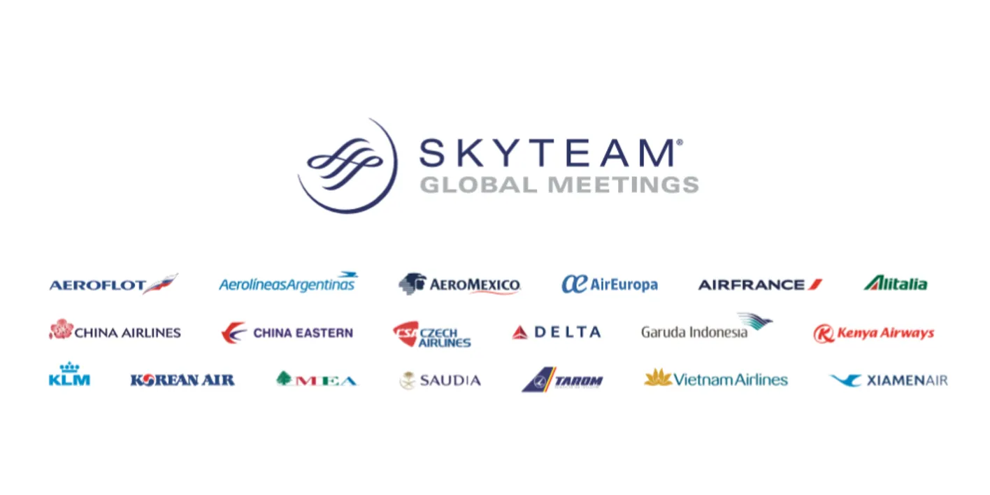 A graphic showing all of the companies and their logos under the SkyTeam Alliance Network.