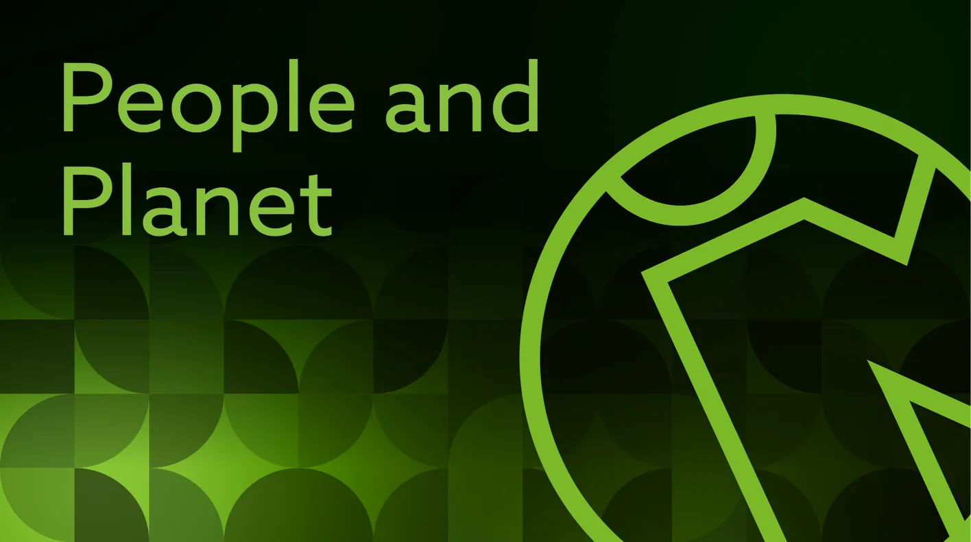 Branded graphic highlighting people and planet location 