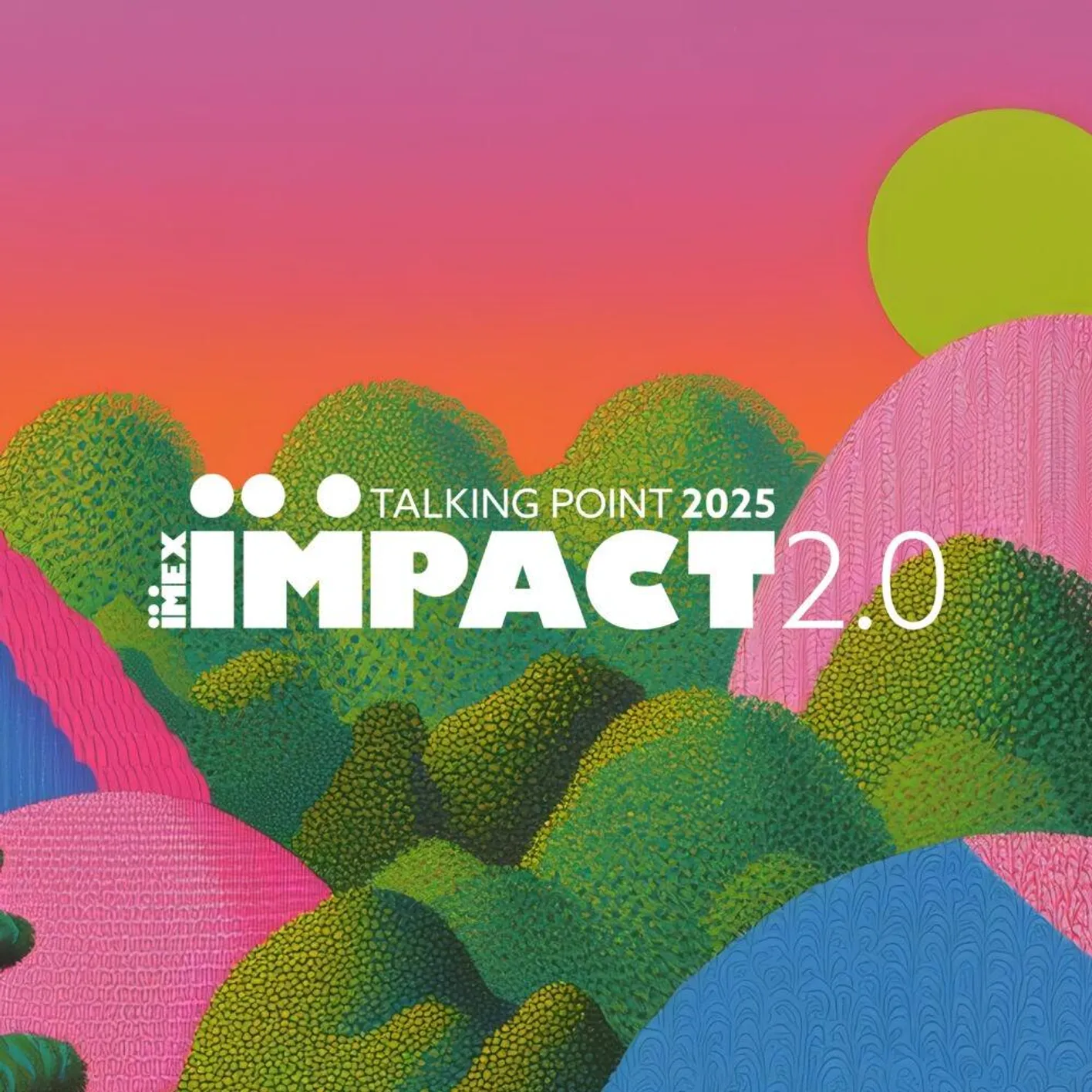 Animated hilly green and pink landscape with the text 'Impact 2.0' in the foreground.