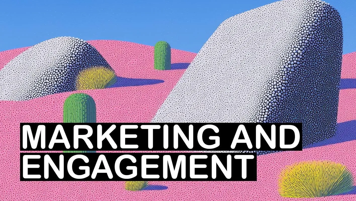 Animated luminescent pink house on a blue sky and pink ground. Text reads: TRENDS AND RESEARCH.