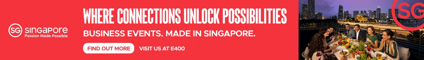 Singapore branded web banner promoting their booth number at IMEX. 