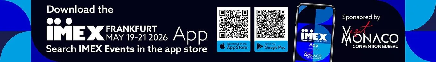 IMEX branded web banner promoting the IMEX Frankfurt app