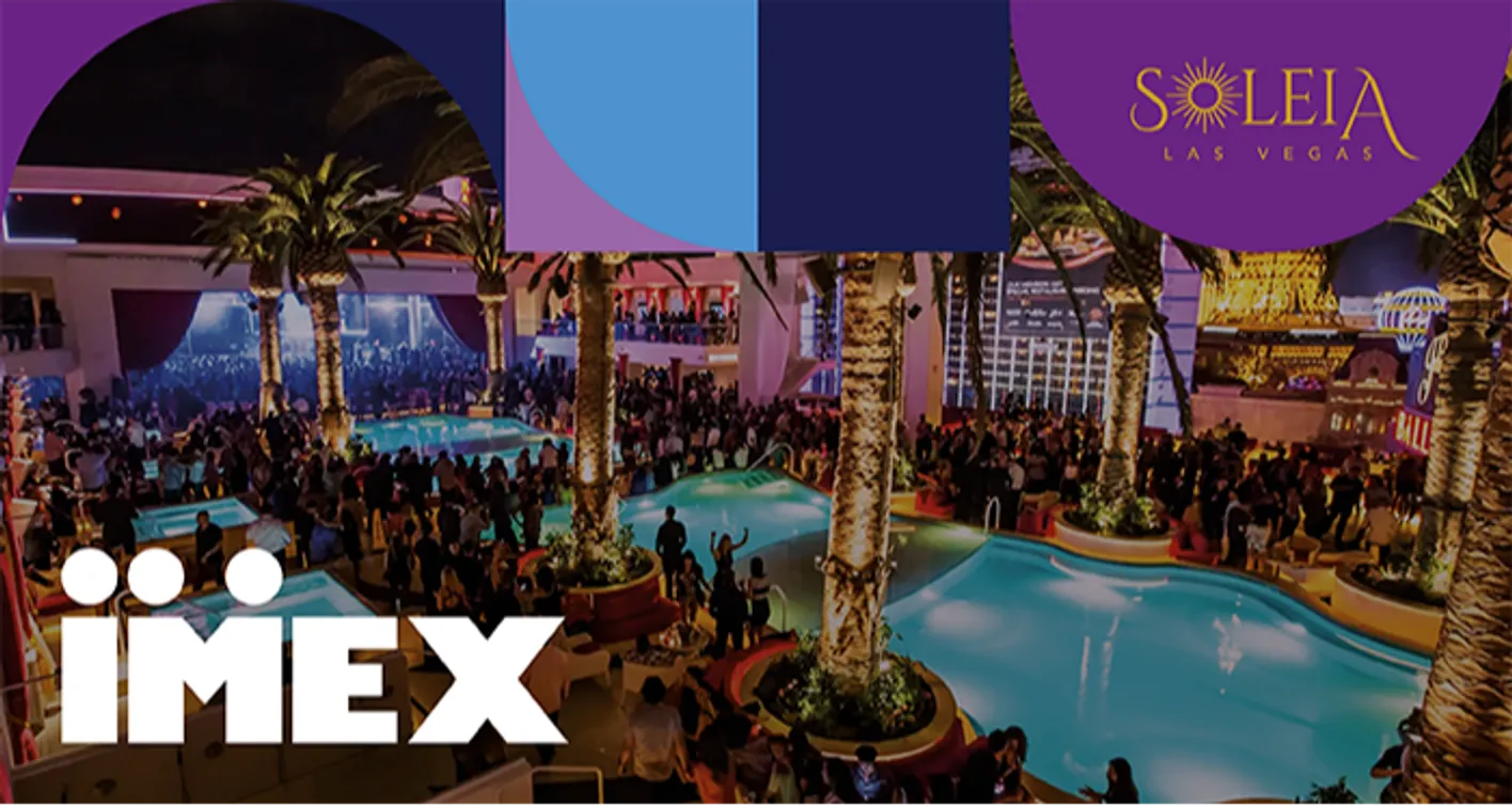Clubbing scene with the swimming pools and palm trees at Drai's nightclub branded graphic