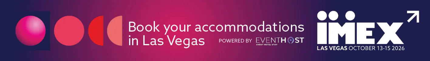 Event host and IMEX web banner graphic promoting hotel stays during IMEX