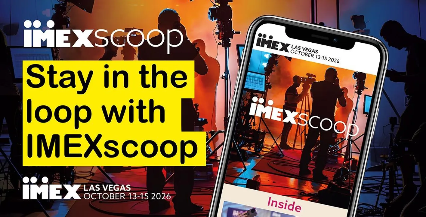 Branded graphic featuring a mobile screen and the text "stay in the loop with imex scoop"