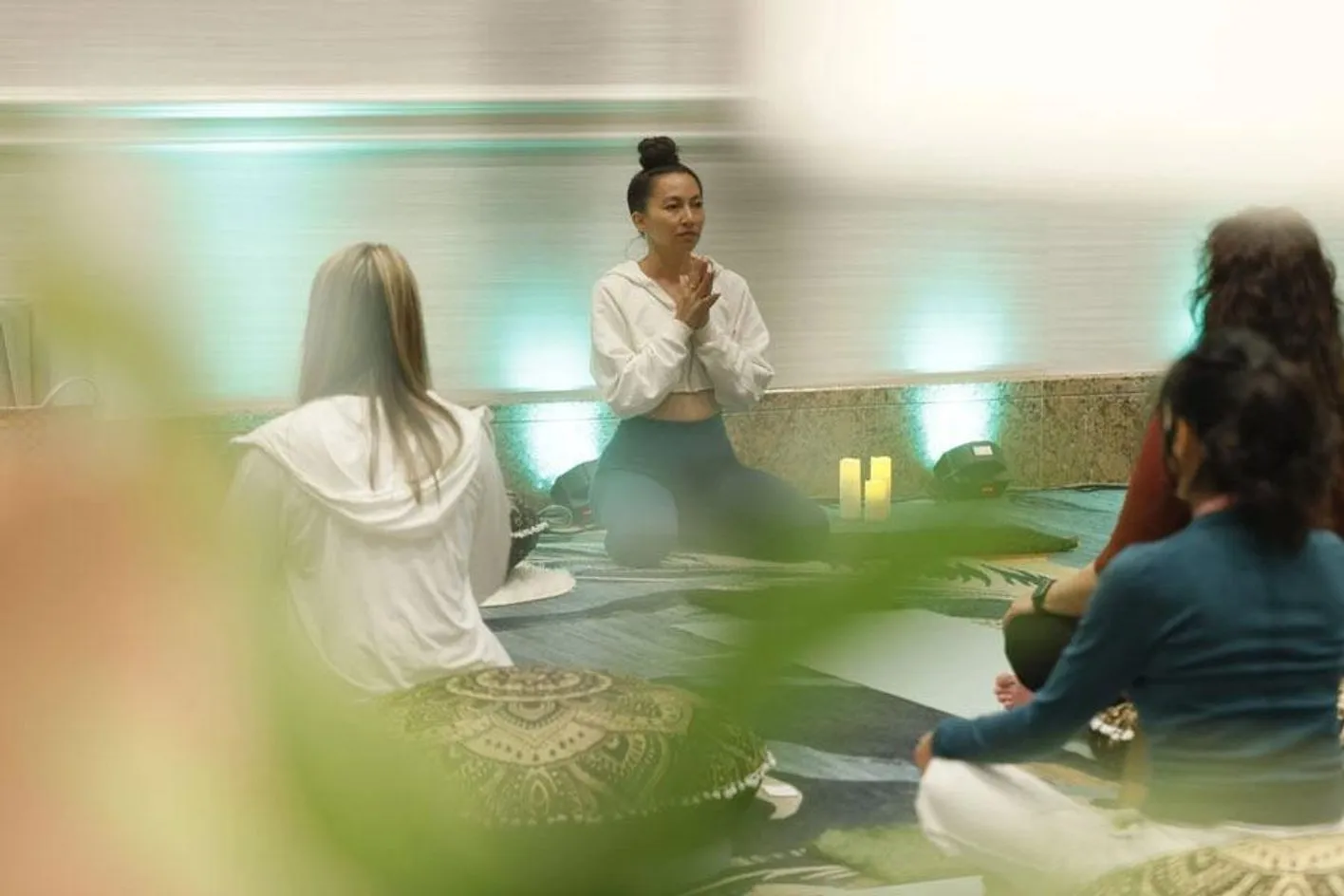 Seated meditation in a relaxed room setting