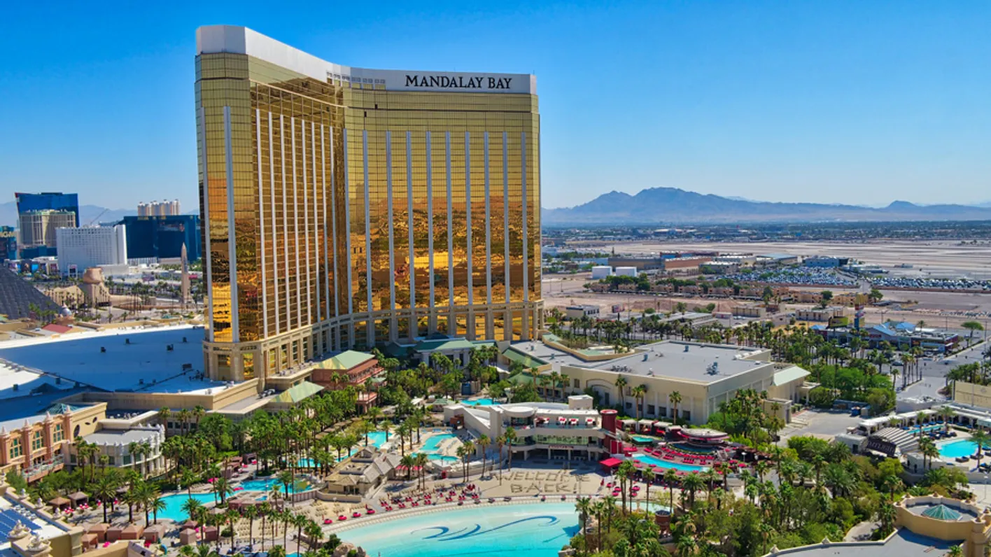 The Mandalay Bay hotel and pool by day 