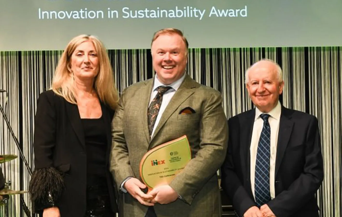2024 Innovation in Sustainability Award winner with IMEX Chairman, Ray Bloom & EIC CEO, Amy Calvert