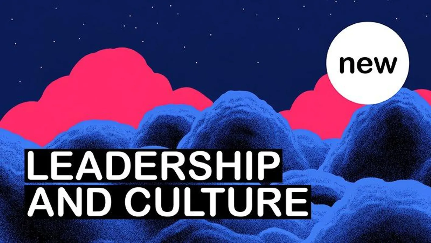 Dark blue and pink clouds on a starry sky. Text reads: new LEADERSHIP AND CULTURE. 