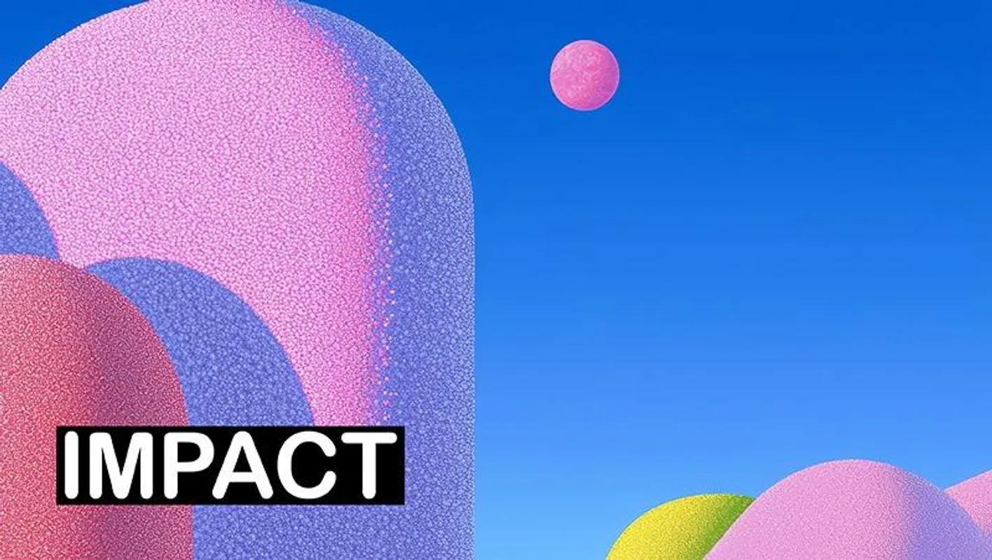 Various colorful round shapes on a blue background. The text reads: IMPACT in bottom right corner