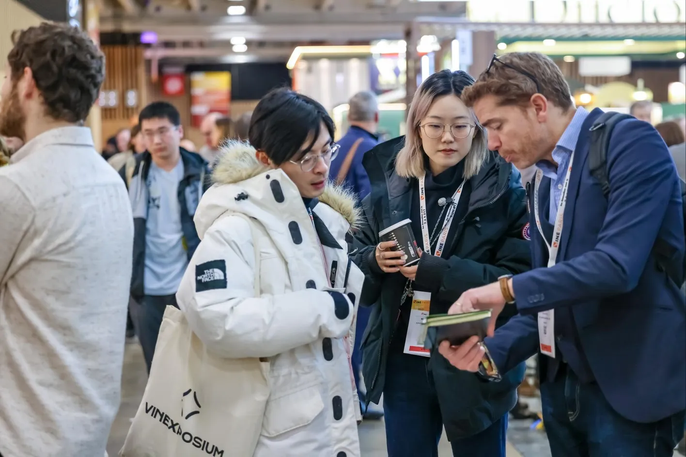 Visitors sharing feedback about their experience at Wine Paris
