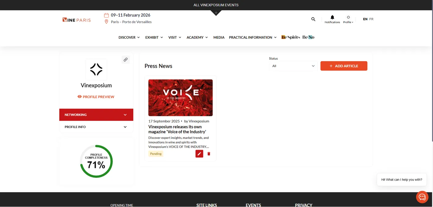 Press release submission tool for Wine Paris exhibitors