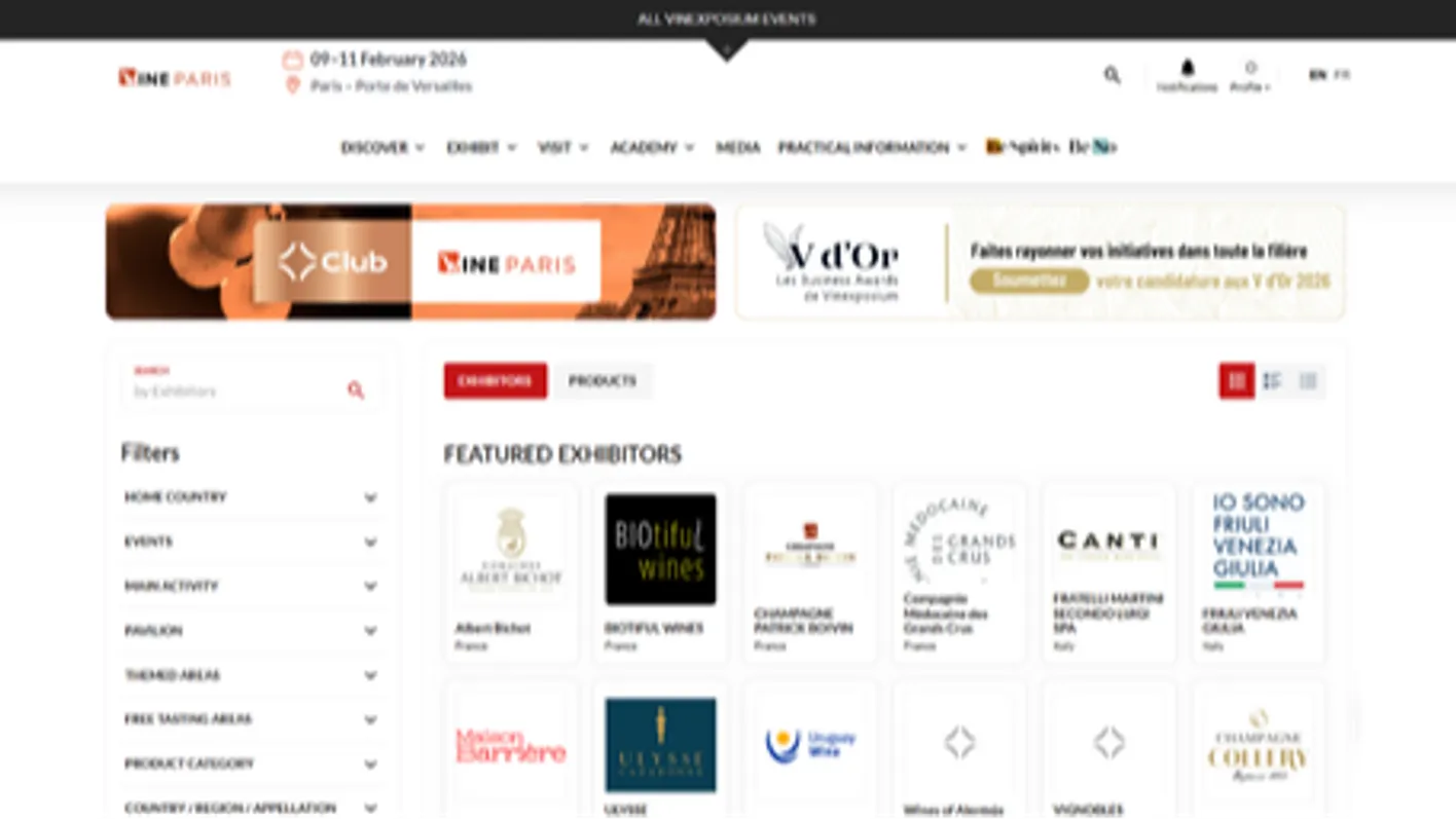 Screenshot showing how exhibitors can increase their visibility at Wine Paris