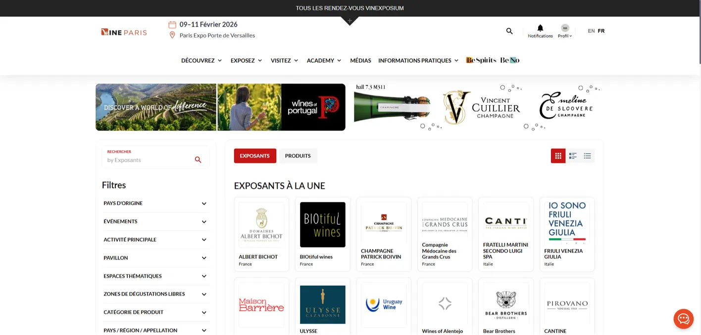 Screenshot showing how exhibitors can increase their visibility at Wine Paris