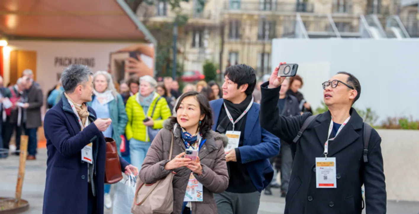 Visitors meeting wine professionals during Wine Paris international trade show