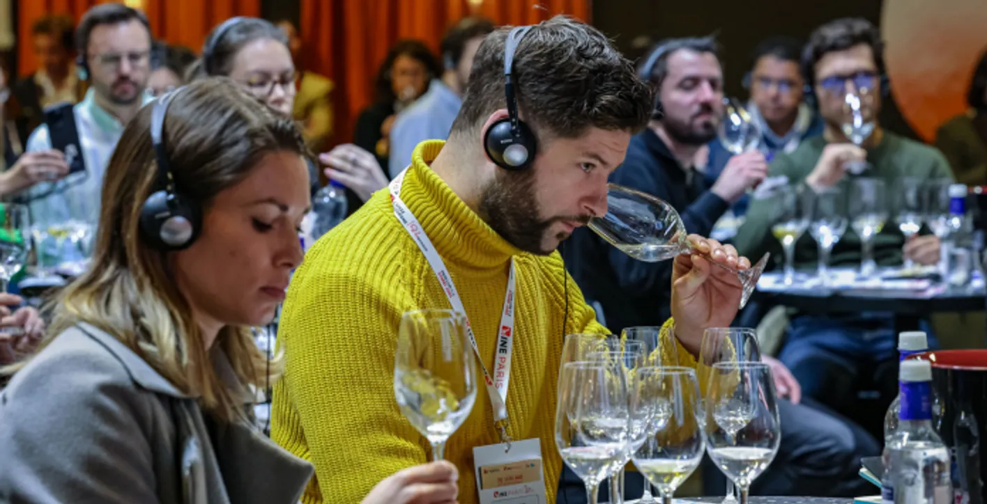 Participant tasting wine during a session at Wine Paris Academy