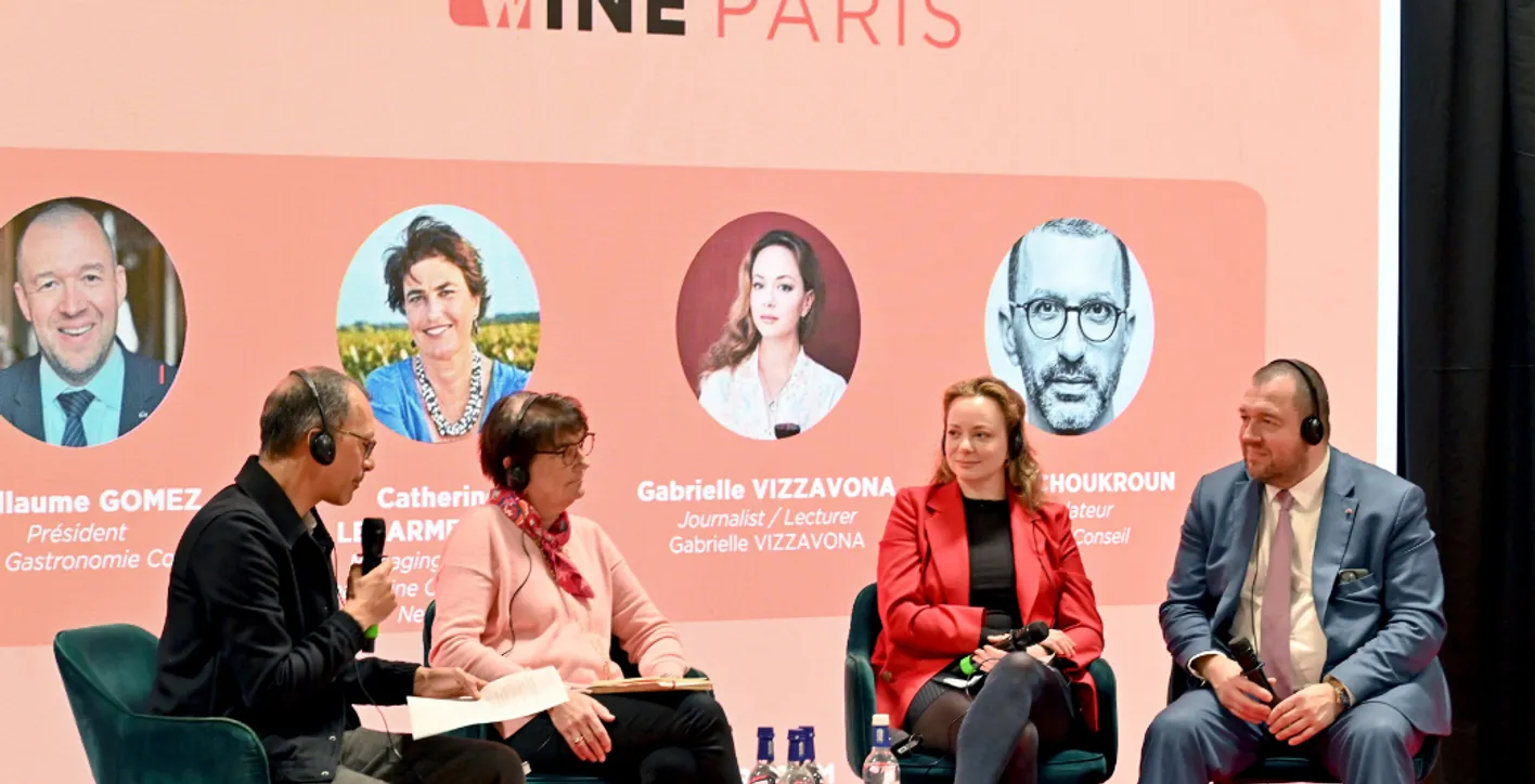 Visitors meeting wine professionals during Wine Paris international trade show