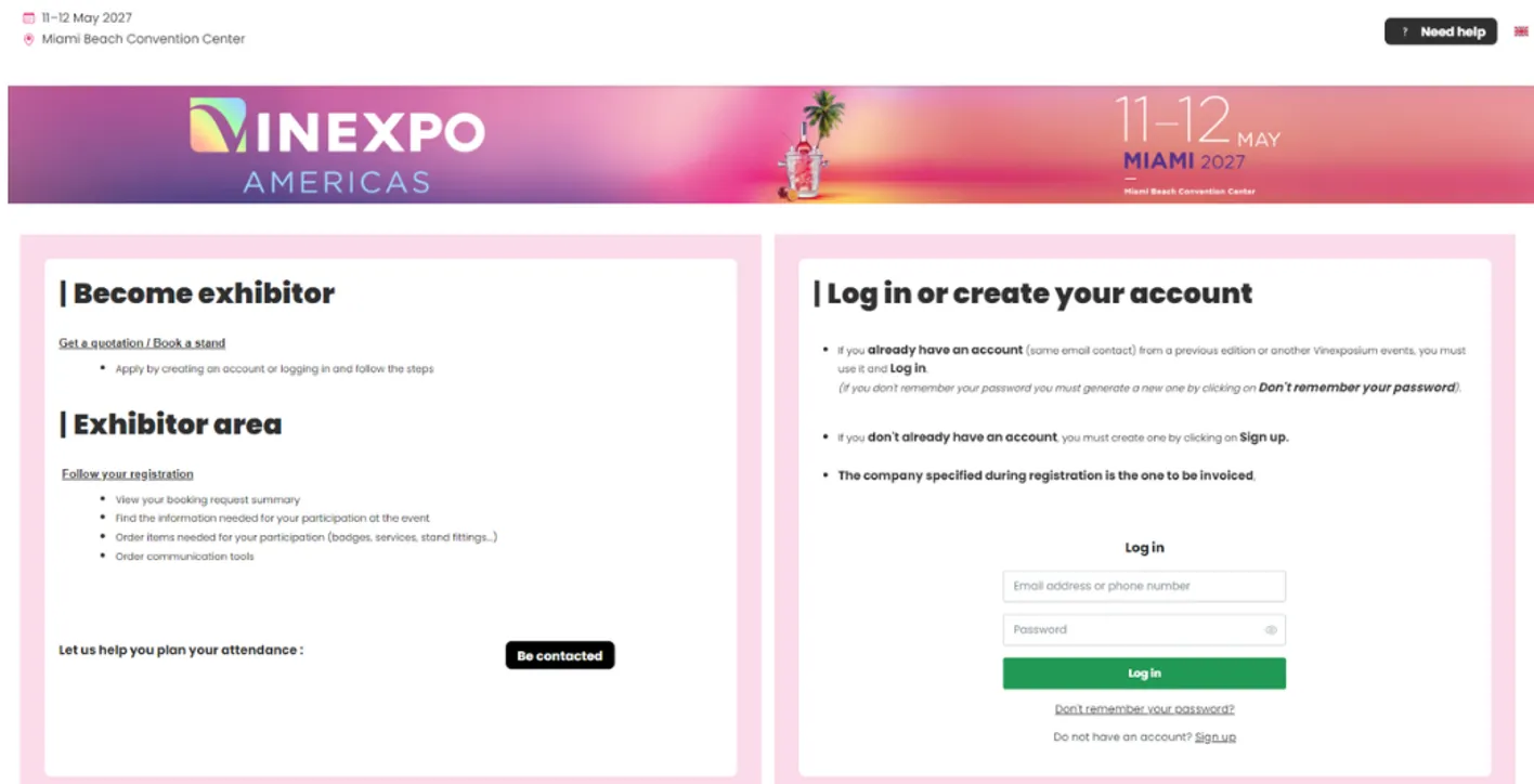 screenshot of the exhibitor area for exhibitors