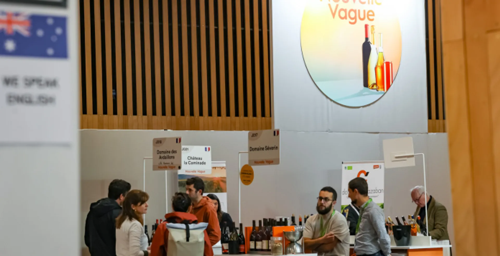 Visitors meeting young wine producers at La Nouvelle Vague pavilion during Wine Paris