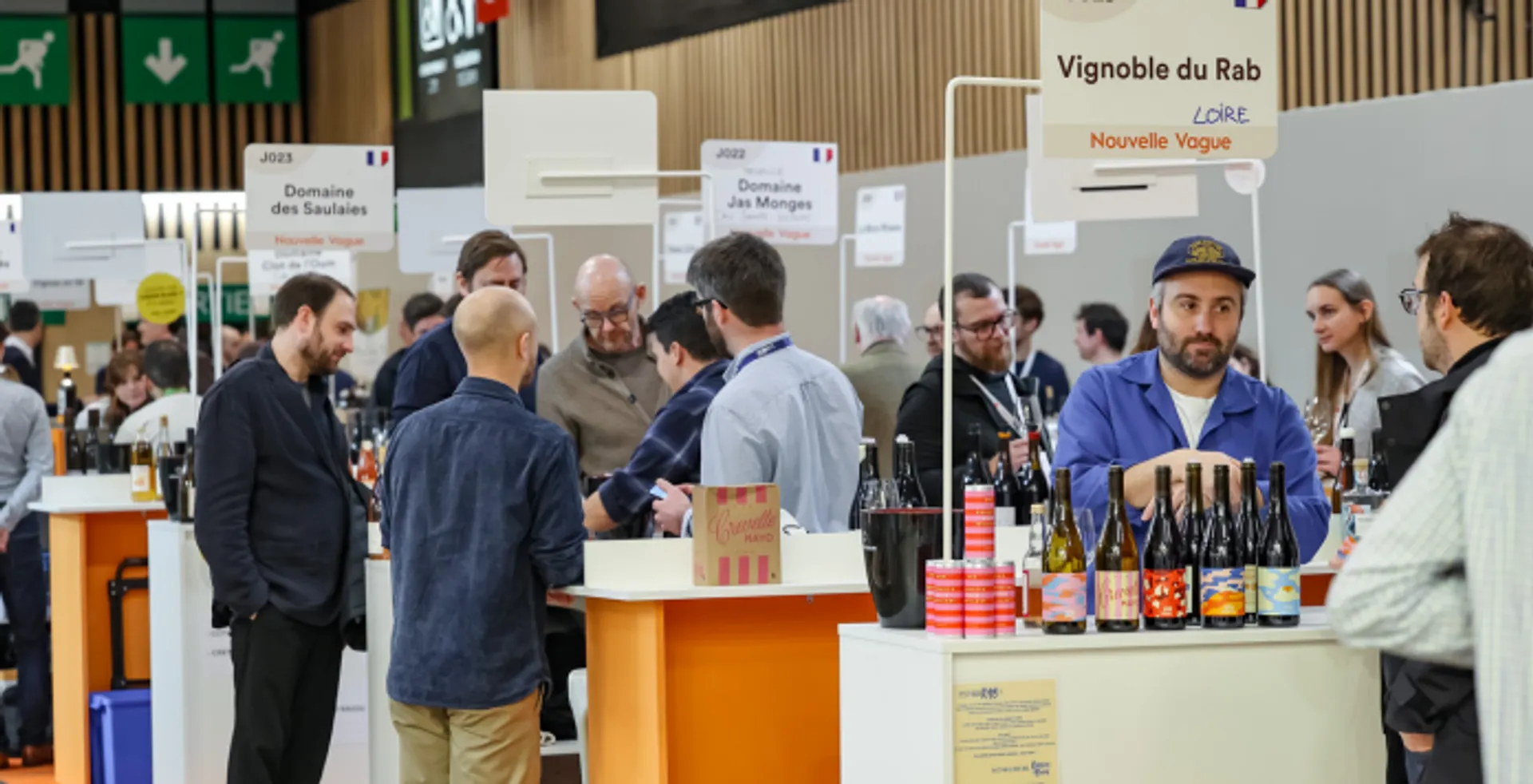 Emerging winemakers presenting wines to distributors at La Nouvelle Vague exhibition zone